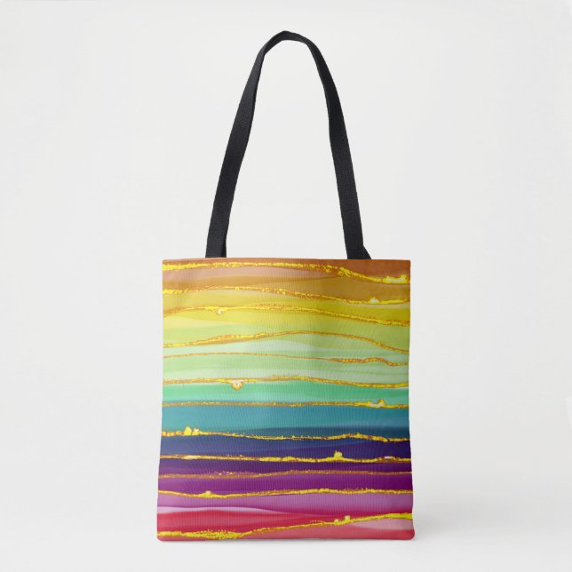 Bolsa Tote Linhas arco-íris: composição de luxo abstrato. (Frente)
