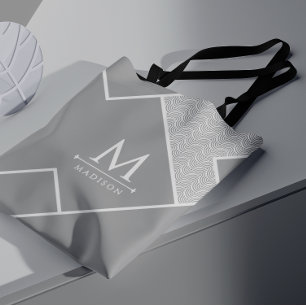 Bolsa Tote Linhas Curvas de Onda Geométrica Negra e Cinza Mod