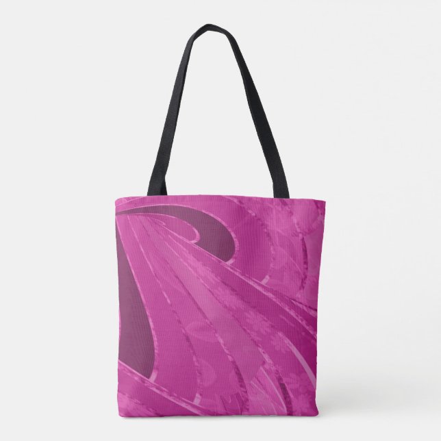 Bolsa Tote Linhas curvas de seda abstrato a rosa (Verso)