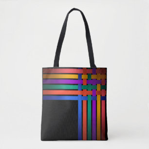 Bolsa Tote Linhas das fitas da seda padrão negro de fundo bri