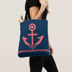 Bolsa Tote Linhas de ancoragem e coração de embarcações d