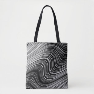 Bolsa Tote Linhas de Cinza de Prata Branca Moderna Preta