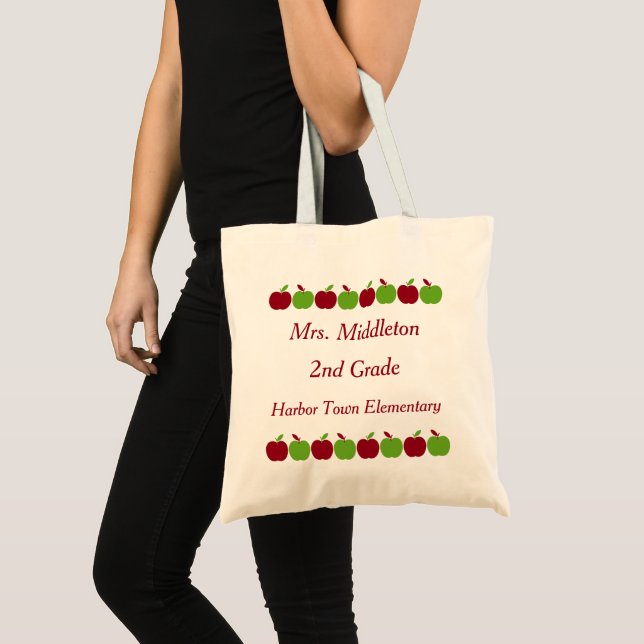 Bolsa Tote Linhas de Maçãs Vermelhas e Verdes Personalizadas (Frente (produto))
