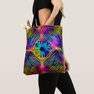 Bolsa Tote Linhas de Neon Psicodélicas com Arte Flor