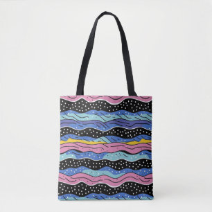 Bolsa Tote Linhas de onda de Abstrato vibrantes com Bolinhas