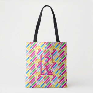 Bolsa Tote Linhas diagonais pop art do arco-íris do monogram