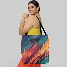 Bolsa Tote linhas e formas diagonais abstrato coloridas