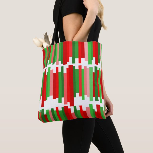 Bolsa Tote Linhas intermitentes - Vermelho e Verde (Close Up)