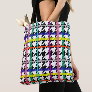 Bolsa Tote Linhas Multicoloridas Na Design Do Xadrez Do Anel 