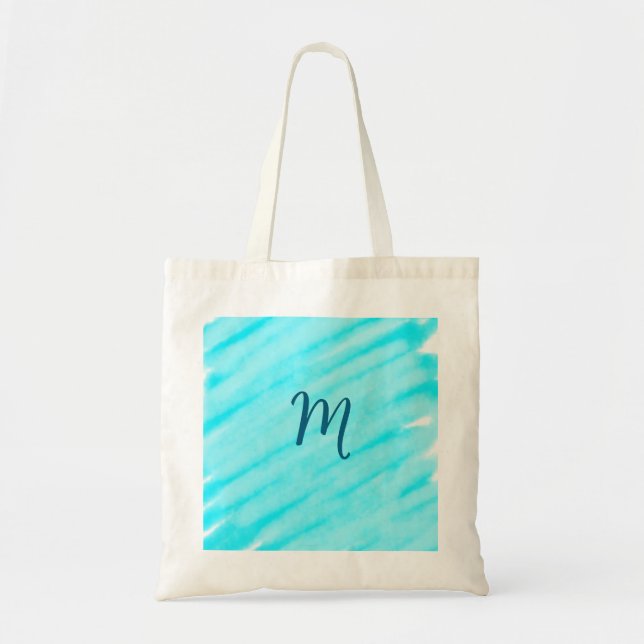 Bolsa Tote linhas simples de aquarela azul adicione seu monog (Frente)