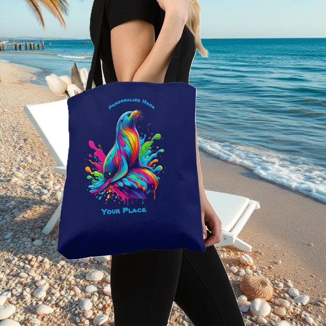 Bolsa Tote Lion do Mar Colorido (Colorful Sea Lion Splash Tote Bag)