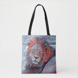 Bolsa Tote Lion Watercolor africana, em vermelho e azul