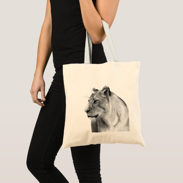 Bolsa Tote Lioness Female Lion de Sketch Charcarboneto (Frente (produto))
