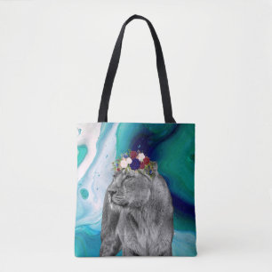 Bolsa Tote Lioness Lion Animal Girl Flower Crown Colorir