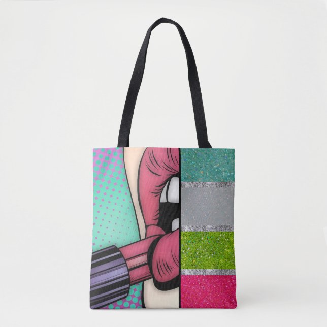 Bolsa Tote Lipstick Pop Art | Diminuição Da Largura (Frente)