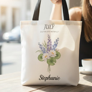 Bolsa Tote Lírio-d'água Delphinium de Julho Flor do Mês de Na