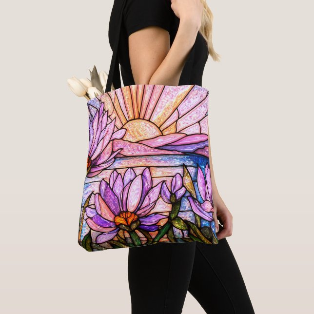 Bolsa Tote Lírio de Água Roxo Vidro Pintado Falso Explosão So (Close Up)