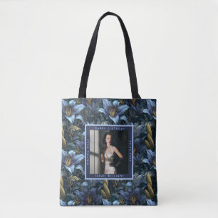 Bolsa Tote Lírios Azuis Personalizados Inspirados em Aniversá