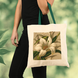 Bolsa Tote Lírios de Páscoa Vintage, Flores Vitorianas em Flo