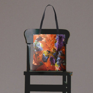 Bolsa Tote Lírios Laranja Brilhantes Abstrato Floral