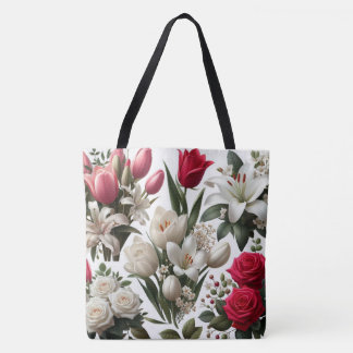 Bolsa Tote Lírios Rosas, vermelhos e brancos