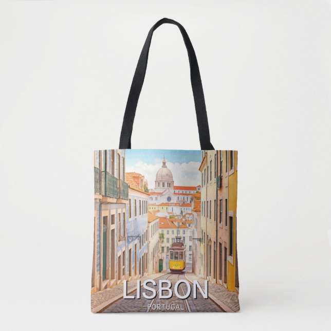 Bolsa Tote Lisboa Portugal Pantheon Alfama Watercolor (Frente)