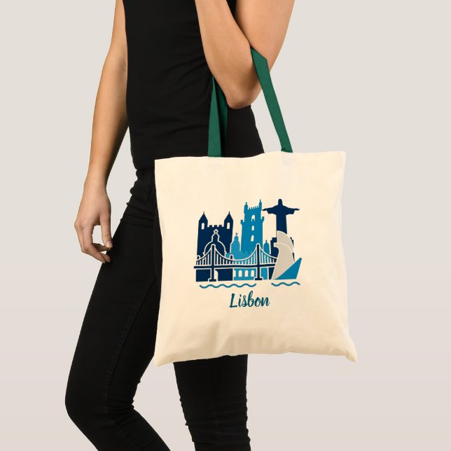 Bolsa Tote Lisbon Portugal City Skyline Tote Bag – Minimal Tr (Frente (produto))