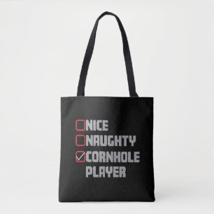 Bolsa Tote Lista de Jogadores de Cornhole Nice Naughty Natal