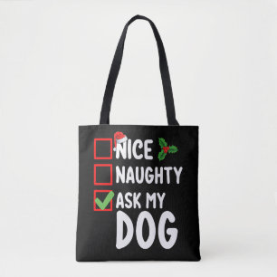Bolsa Tote Lista de Natal Bonito Travesso Pergunte ao Meu Cão