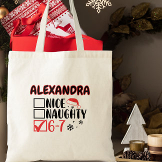 Bolsa Tote Lista de Natal Engraçada 6-7 Nome Personalizado