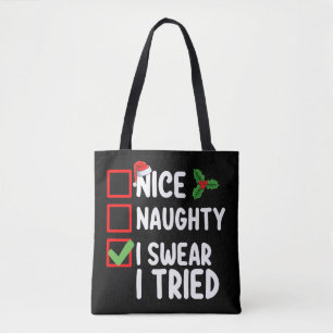 Bolsa Tote Lista de Natal Eu Juro Que Tentei Bonito Malvado