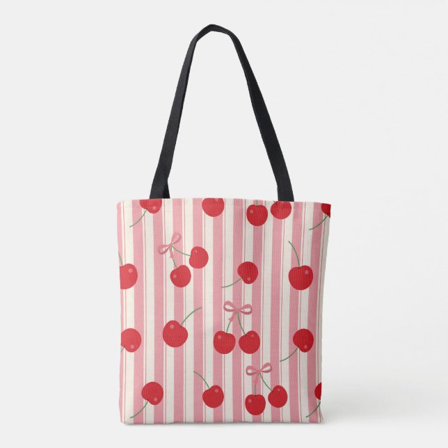 Bolsa Tote Listra de Fita de Cereja (Verso)
