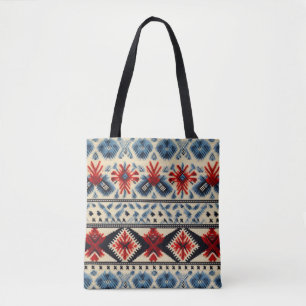 Bolsa Tote Listra de Padrão de Bordado Folclórico Tradicional