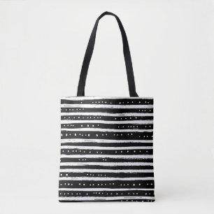Bolsa Tote Listra de Pincel Seco Desenhada à Mão em Preto e B