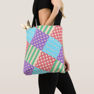 Bolsa Tote Listra de Xadrez Pastel Arco Geométrico Bolinha