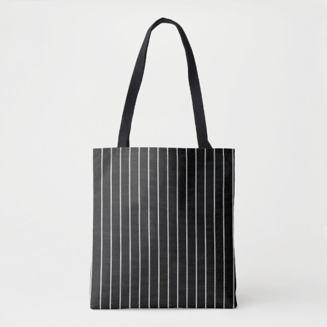 Bolsa Tote Listra fina preta e branca clássica (Frente)
