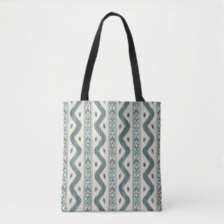 Bolsa Tote Listra Ikat Verde Água, Frente e Verso