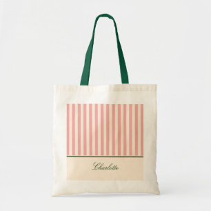 Bolsa Tote Listra Rosa Pastel Chic Preppy