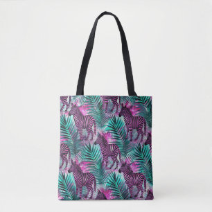 Bolsa Tote Listra Rosa Zebra Jungle Padrão Tropical