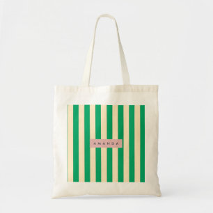 Bolsa Tote Listra Verde e Creme Vintage Personalizada