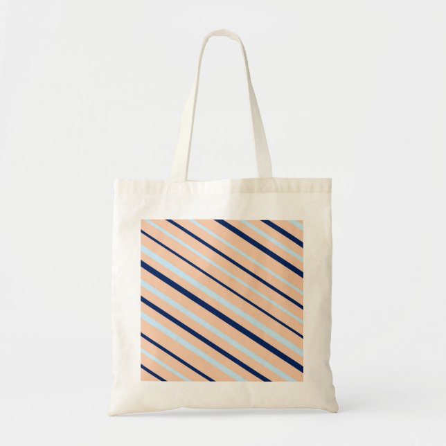 Bolsa Tote Listrado diagonal de pêssego e azul (Frente)