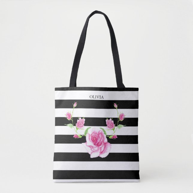 Bolsa Tote Listrado Elegante | Rosa Pink  (Frente)