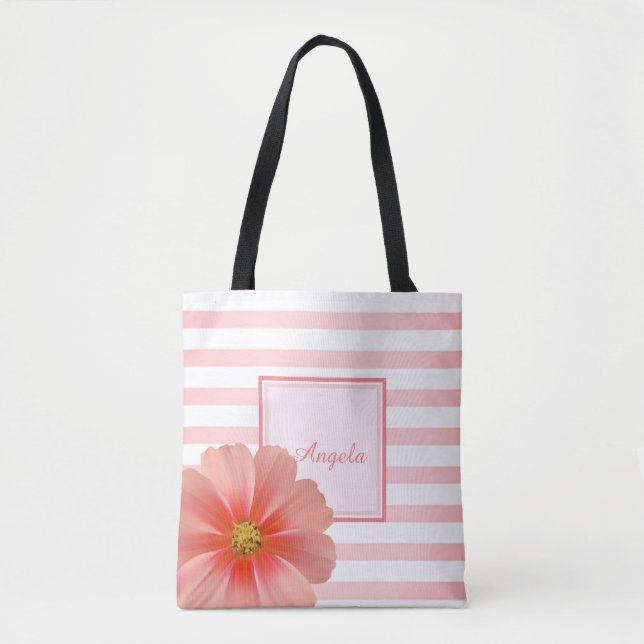 Bolsa Tote Listrado na Moda, Margarida - Personalizado (Frente)