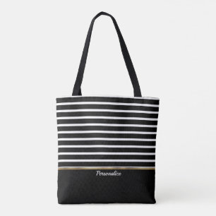 Bolsa Tote Listrado Preto e Branco - Personalizar