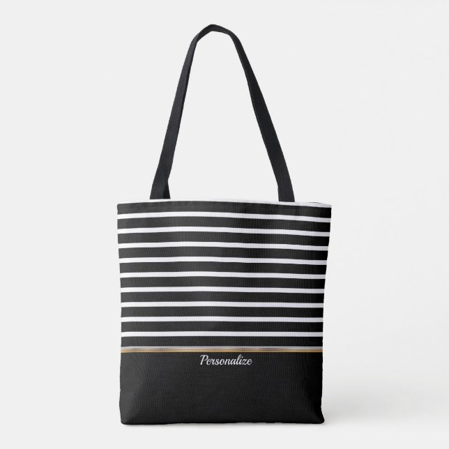 Bolsa Tote Listrado Preto e Branco - Personalizar (Verso)