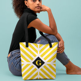 Bolsa Tote Listras Amarelas Modernas Inicial