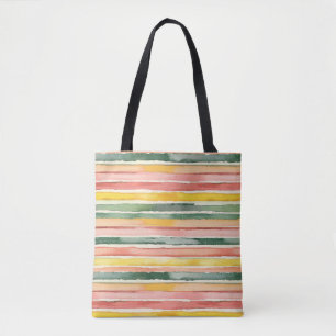 Bolsa Tote Listras Amarelas Vermelhas Rosa Pêssego Verde