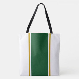 Bolsa Tote Listras Atléticas Verde Escuro Marrom em Branco