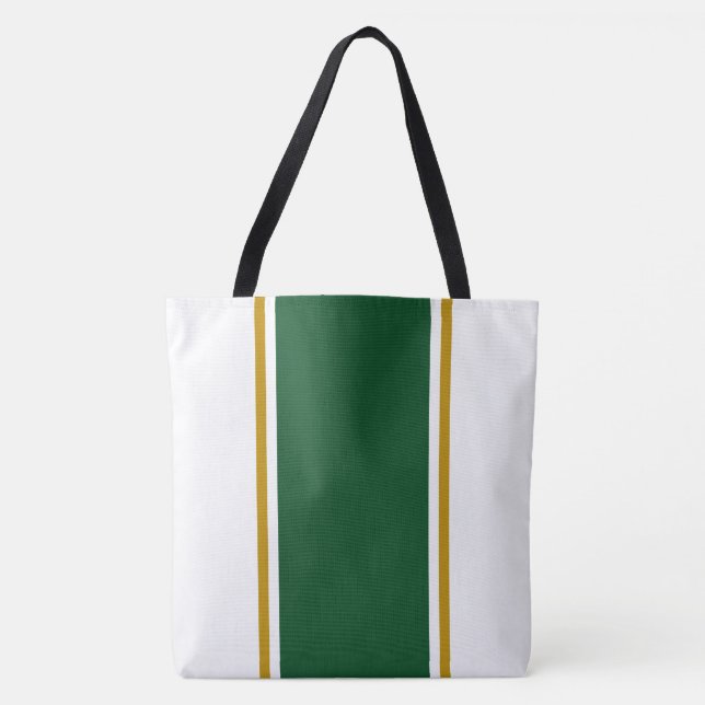 Bolsa Tote Listras Atléticas Verde Escuro Marrom em Branco (Frente)