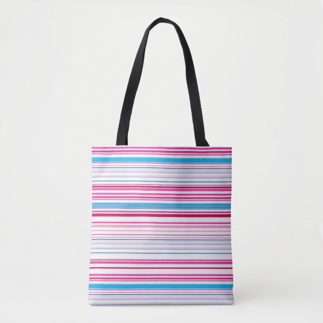 Bolsa Tote Listras azuis rosa fofas (Frente)